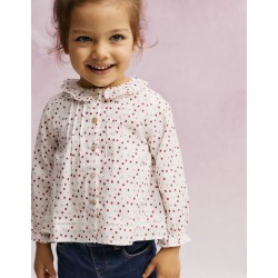 COTTON TWILL SHIRT FOR BABY GIRL 'FLORAL', WHITE/PINK