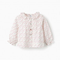 COTTON TWILL BLOUSE WITH FLORAL PATTERN FOR BABY GIRL, PINK