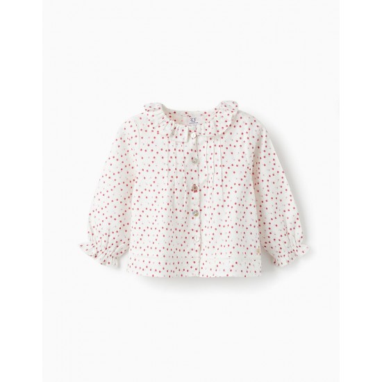COTTON TWILL BLOUSE WITH FLORAL PATTERN FOR BABY GIRL, PINK