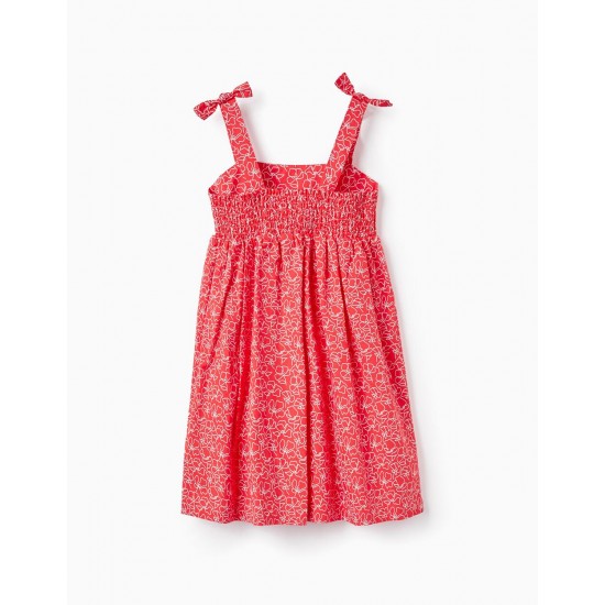 GIRL'S FLORAL PATTERN COTTON DRESS, RED/WHITE