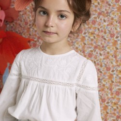 BLOUSE WITH LACE AND EMBROIDERY FOR GIRLS, WHITE