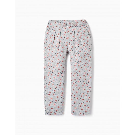 COTTON PANTS WITH FLORAL PATTERN FOR GIRL, GREY