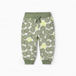 BABY BOY COTTON TRAINING PANTS 'LEAVES', GREEN