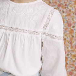 BLOUSE WITH LACE AND EMBROIDERY FOR GIRLS, WHITE