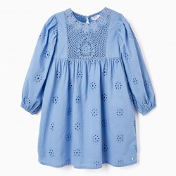 COTTON CROCHET AND ENGLISH EMBROIDERY DRESS FOR GIRL, BLUE