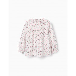 COTTON TWILL BLOUSE WITH PATTERN FOR GIRLS 'FLORAL', WHITE
