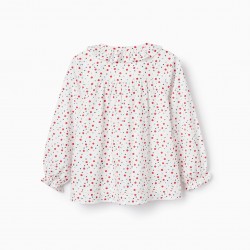 COTTON TWILL BLOUSE WITH PATTERN FOR GIRLS 'FLORAL', WHITE