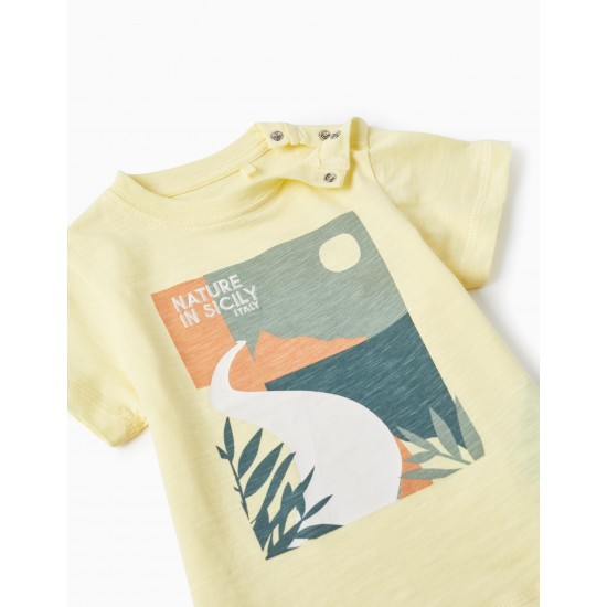BABY BOY SHORT SLEEVE T-SHIRT 'NATURE IN SICILY', YELLOW