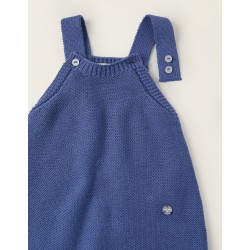 COTTON KNITTED JUMPSUIT WITH FEET FOR NEWBORN, DARK BLUE