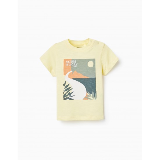 BABY BOY SHORT SLEEVE T-SHIRT 'NATURE IN SICILY', YELLOW