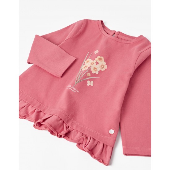 LONG SLEEVE T-SHIRT WITH RUFFLES FOR BABY GIRL 'FLORAL', PINK