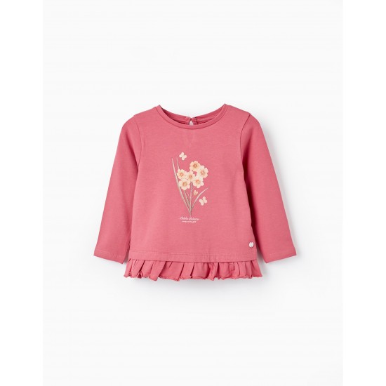 LONG SLEEVE T-SHIRT WITH RUFFLES FOR BABY GIRL 'FLORAL', PINK