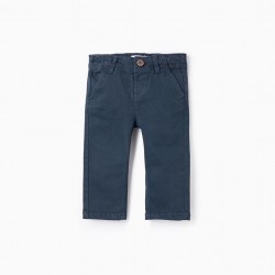 COTTON CHINO PANTS FOR BABY BOYS, DARK BLUE