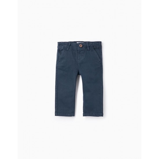 COTTON CHINO PANTS FOR BABY BOYS, DARK BLUE