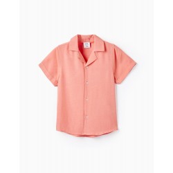 SHORT SLEEVE SHIRT WITH LINEN FOR BABY BOY, CORAL