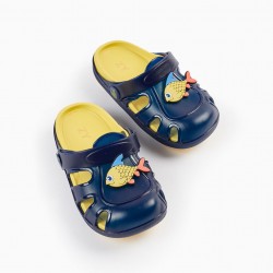 CLOGS SANDALS FOR BABY BOYS 'PEZ - DELICIOUS', DARK BLUE/YELLOW