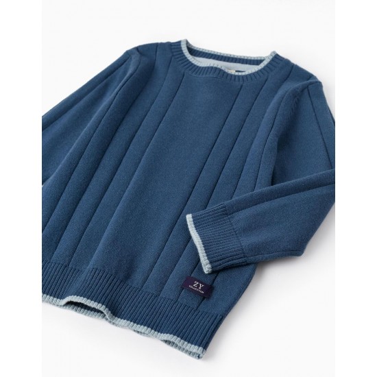 RIBBED KNIT SWEATER FOR BABY BOYS 'B&S', BLUE