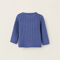 COTTON KNITTED SWEATER FOR NEWBORN, BLUE/WHITE