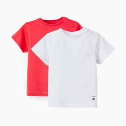 PACK OF 2 SHORT SLEEVE T-SHIRTS FOR BABY BOYS, RED/WHITE