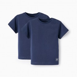 PACK 2 SHORT SLEEVE T-SHIRTS FOR BABY BOYS, DARK BLUE