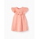COTTON DRESS WITH EMBROIDERY AND RUFFLES FOR BABY GIRL, CORAL