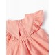 COTTON DRESS WITH EMBROIDERY AND RUFFLES FOR BABY GIRL, CORAL