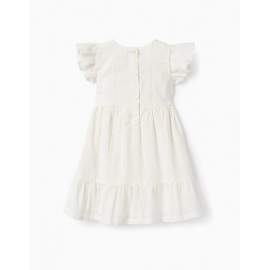 COTTON DRESS WITH EMBROIDERY FOR BABY GIRL, WHITE