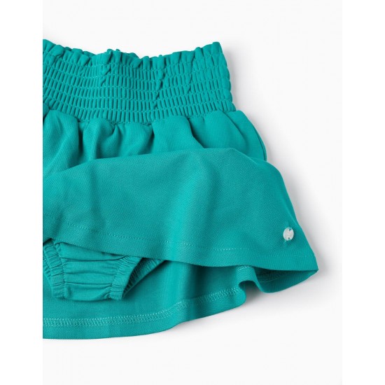 COTTON SKIRT WITH INNER PANTY FOR BABY GIRL, TURQUOISE
