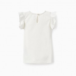 COTTON T-SHIRT WITH RUFFLES FOR BABY GIRL, WHITE