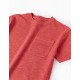 COTTON JERSEY T-SHIRT WITH POCKET FOR BOY, DARK CORAL
