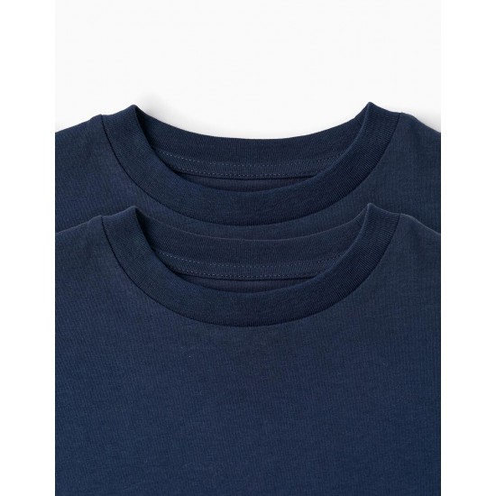 PACK OF 2 SHORT SLEEVE T-SHIRTS FOR BOYS, DARK BLUE