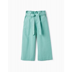 COTTON AND LINEN PANTS FOR GIRLS 'B&S', GREEN