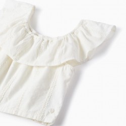 COTTON TOP WITH EMBROIDERY FOR GIRLS, WHITE