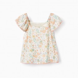 FLORAL CREPE TOP FOR GIRLS, WHITE