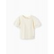 COTTON T-SHIRT WITH RUFFLES AND LACE FOR GIRL, BEIGE