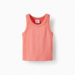 RIBBED T-SHIRT FOR GIRLS, CORAL