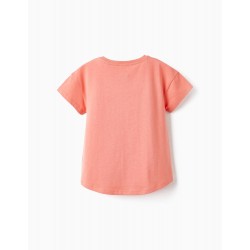COTTON T-SHIRT FOR GIRLS 'HAVE A BLOOMING DAY!', CORAL