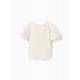 COTTON T-SHIRT WITH RUFFLES AND LACE FOR GIRL, BEIGE