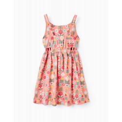 FLORAL COTTON STRAP DRESS FOR GIRL, CORAL
