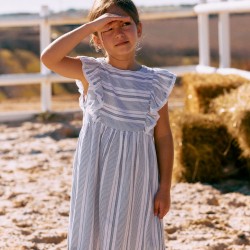 STRIPED DRESS WITH ENGLISH EMBROIDERY FOR GIRLS 'B&S', WHITE/DARK BLUE