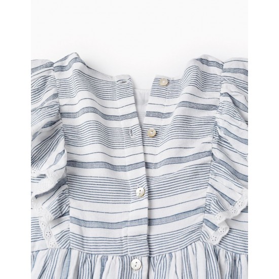 STRIPED DRESS WITH ENGLISH EMBROIDERY FOR GIRLS 'B&S', WHITE/DARK BLUE