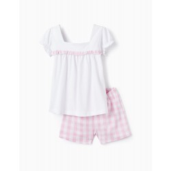COTTON PAJAMAS FOR GIRLS 'HEARTS', WHITE/PINK