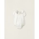COTTON BODYSUIT WITH FLORAL NECK FOR NEWBORN, WHITE