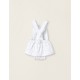 SKIRT AND BLOOMERS DUNGAREES FOR NEWBORN, WHITE/GREEN/PINK