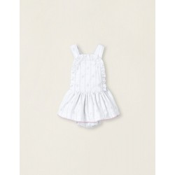 SKIRT AND BLOOMERS DUNGAREES FOR NEWBORN, WHITE/GREEN/PINK