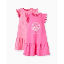PACK 2 COTTON DRESSES FOR BABY GIRL 'COINS FROM THE SEA', PINK