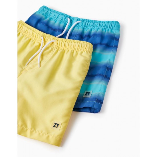 2 SWIMMING TRUNKS FOR BOYS, YELLOW/BLUE
