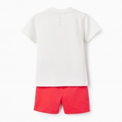 BABY BOY 'MICKEY' COTTON T-SHIRT + SHORTS, WHITE/RED