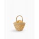 STRAW BAG WITH FABRIC INTERIOR FOR GIRL, BEIGE