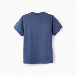 BOYS' COTTON T-SHIRT 'NATURE IS OUR HOME', DARK BLUE